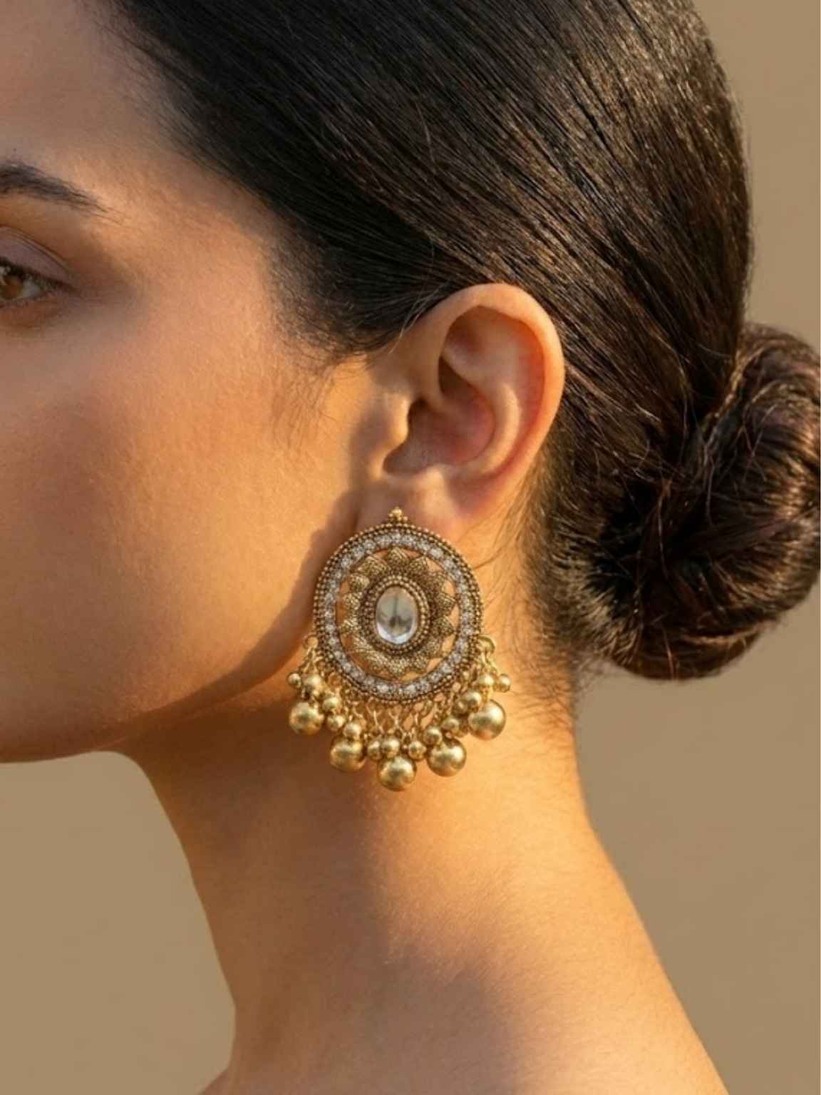 Antique Gold Mirror Work Traditional Jhumka Earrings Antique Gold Mirror Work Traditional Jhumka Earrings