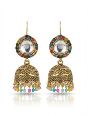 Antique Gold Multicolor Beaded Jhumka