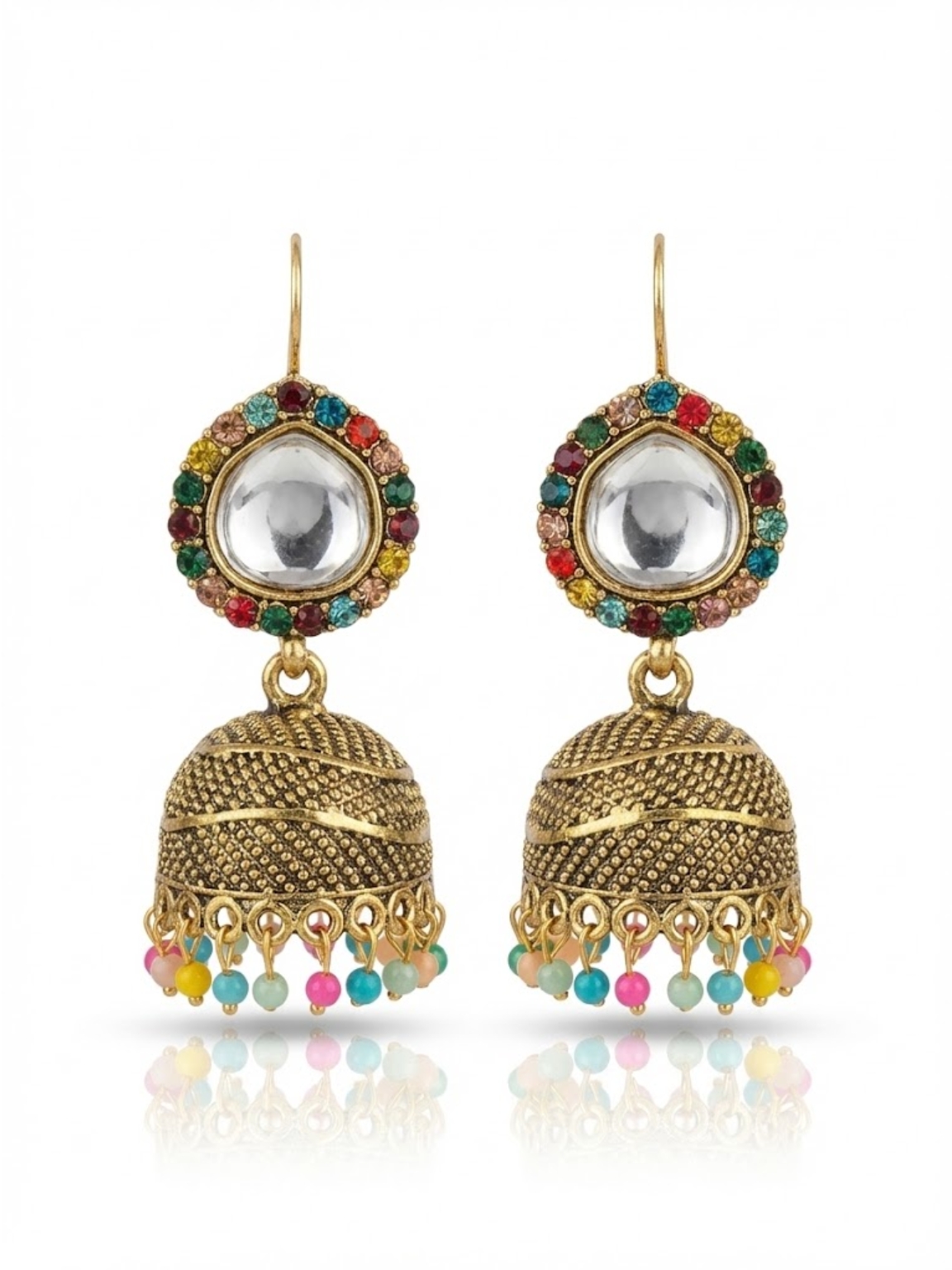 Antique Gold Multicolor Beaded Jhumka