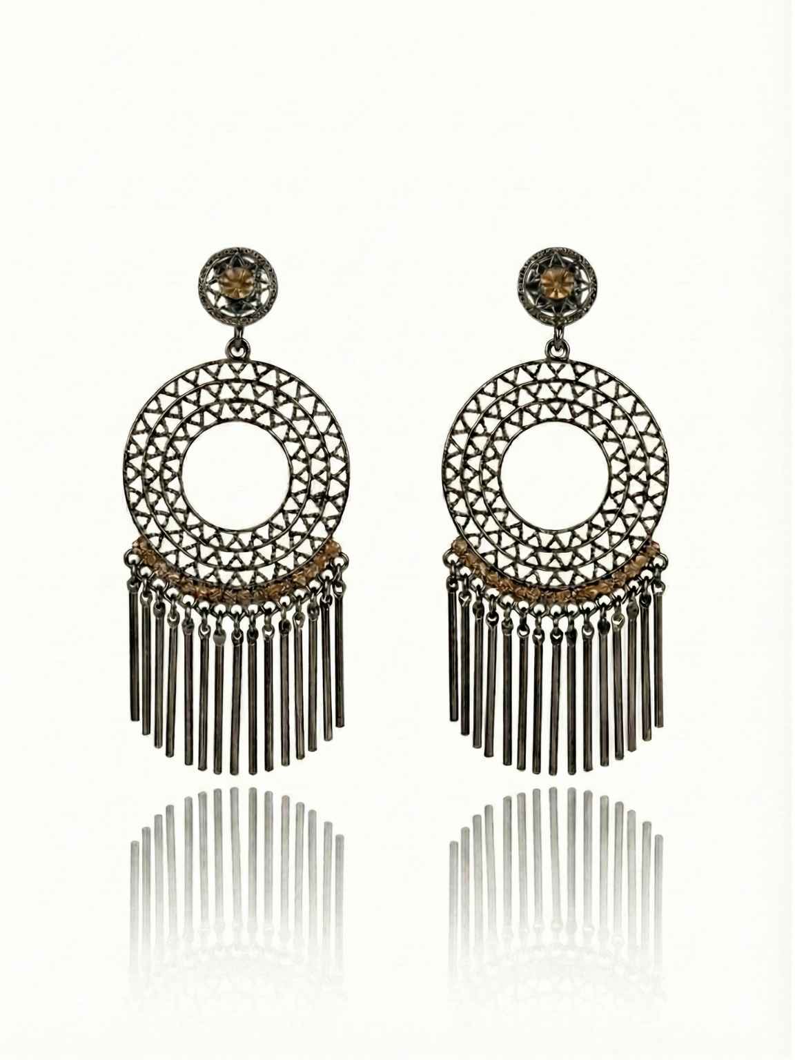 Elegant Black Metal Circular Earrings