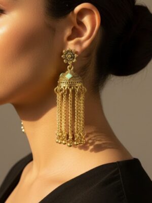 Gold Plated Chain Jhumka Earrings