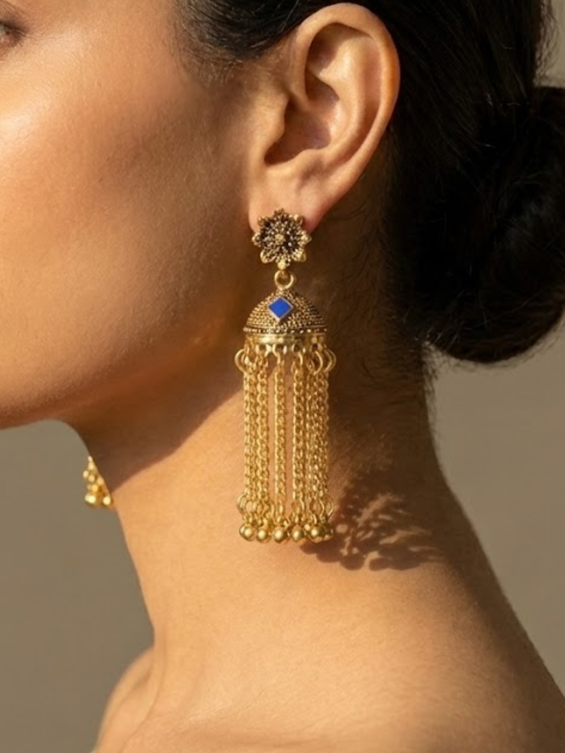 Gold Plated Chain Tassel Jhumka Earrings Gold Plated Chain Tassel Jhumka Earrings