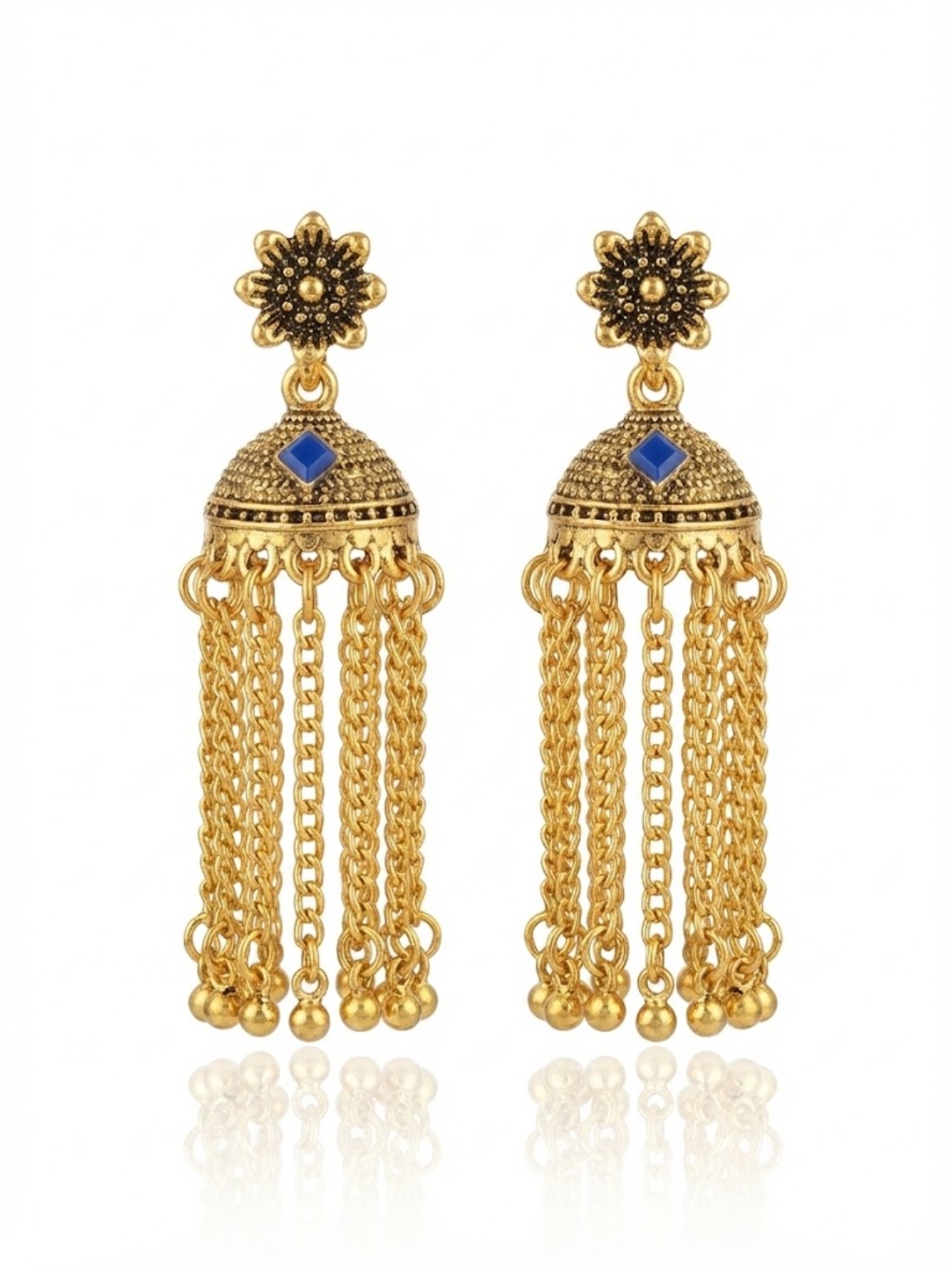 Gold Plated Chain Tassel Jhumka