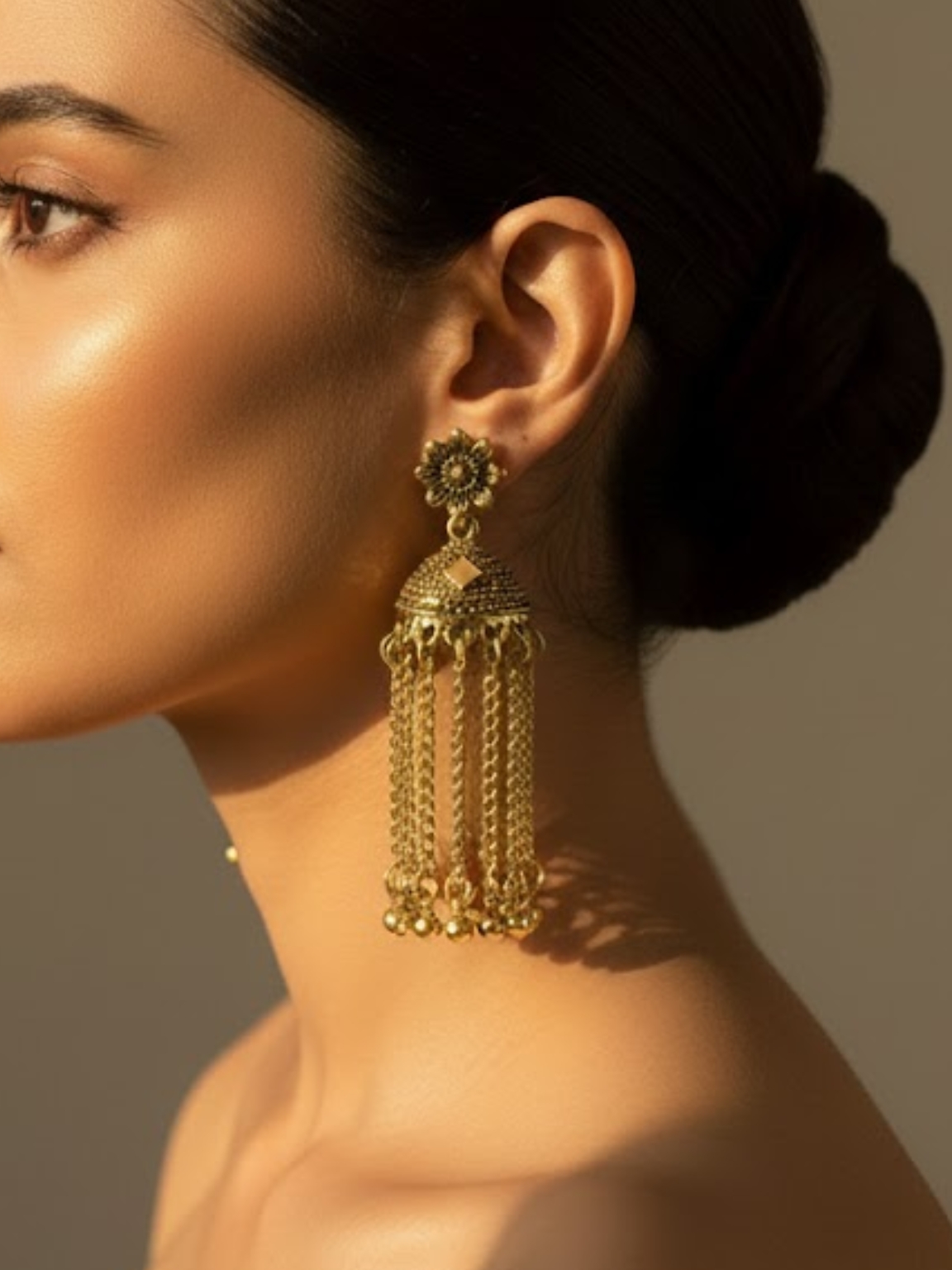 Gold Plated Long Chain Jhumka Earrings Gold Plated Long Chain Jhumka Earrings