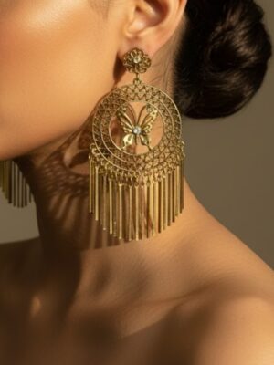 Golden Butterfly Dreamcatcher Style Dangling Earrings