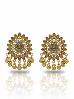Golden Chandbali Earrings with Stone Work and Beaded Dangler