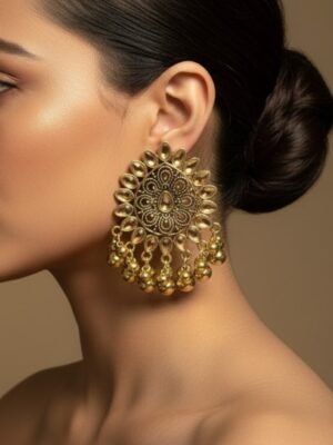 Golden Chandbali Earrings with Stone Work and Beaded Danglers