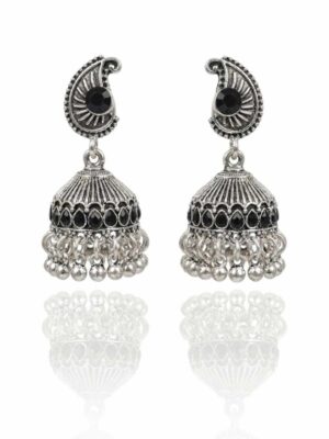Oxidized Silver Black Stone Jhumka