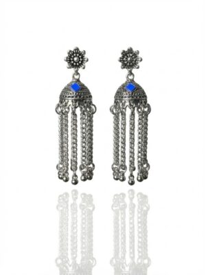 Oxidized Silver Chain Tassel Jhumka