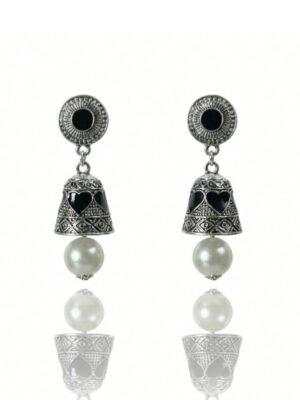 Oxidized Silver Heart Jhumka