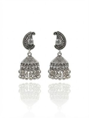 Oxidized Silver Mirror Work Jhumka