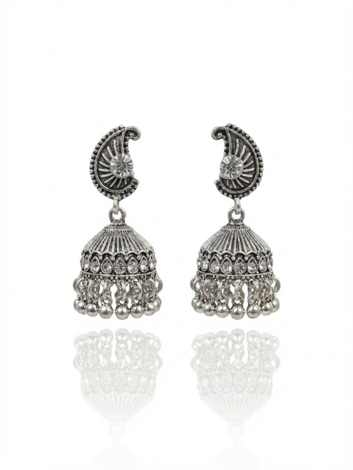 Oxidized Silver Mirror Work Jhumka
