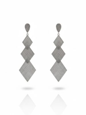 Silver Geometric Mesh Long Earrings