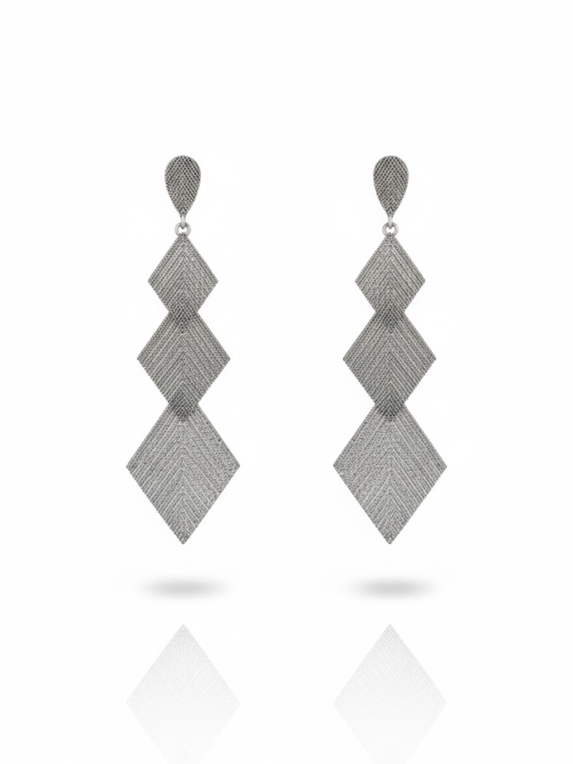 Silver Geometric Mesh Long Earrings