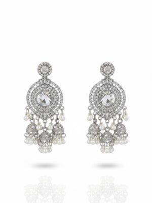 Silver Mirror Stud with Hanging Pearl Jhumka