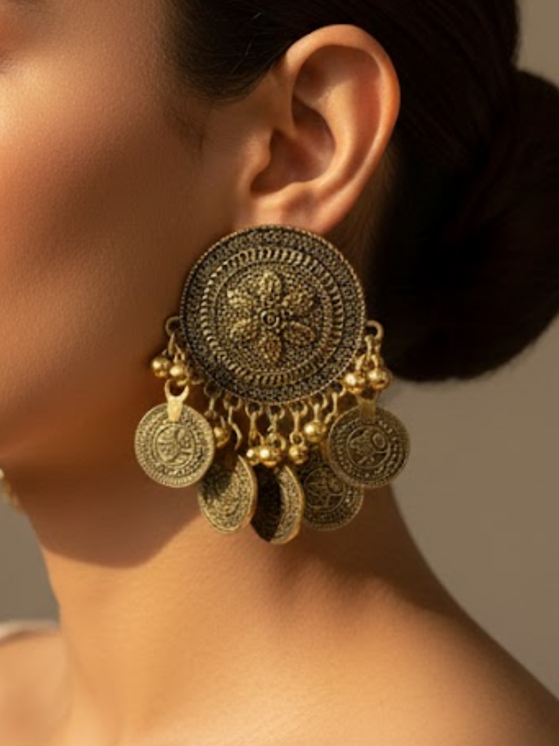 Traditional Afghani Coin Chandbali Earrings Traditional Afghani Coin Chandbali Earrings