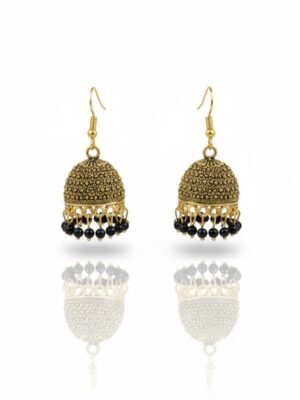 Traditional Golden Black Beaded Jhumka