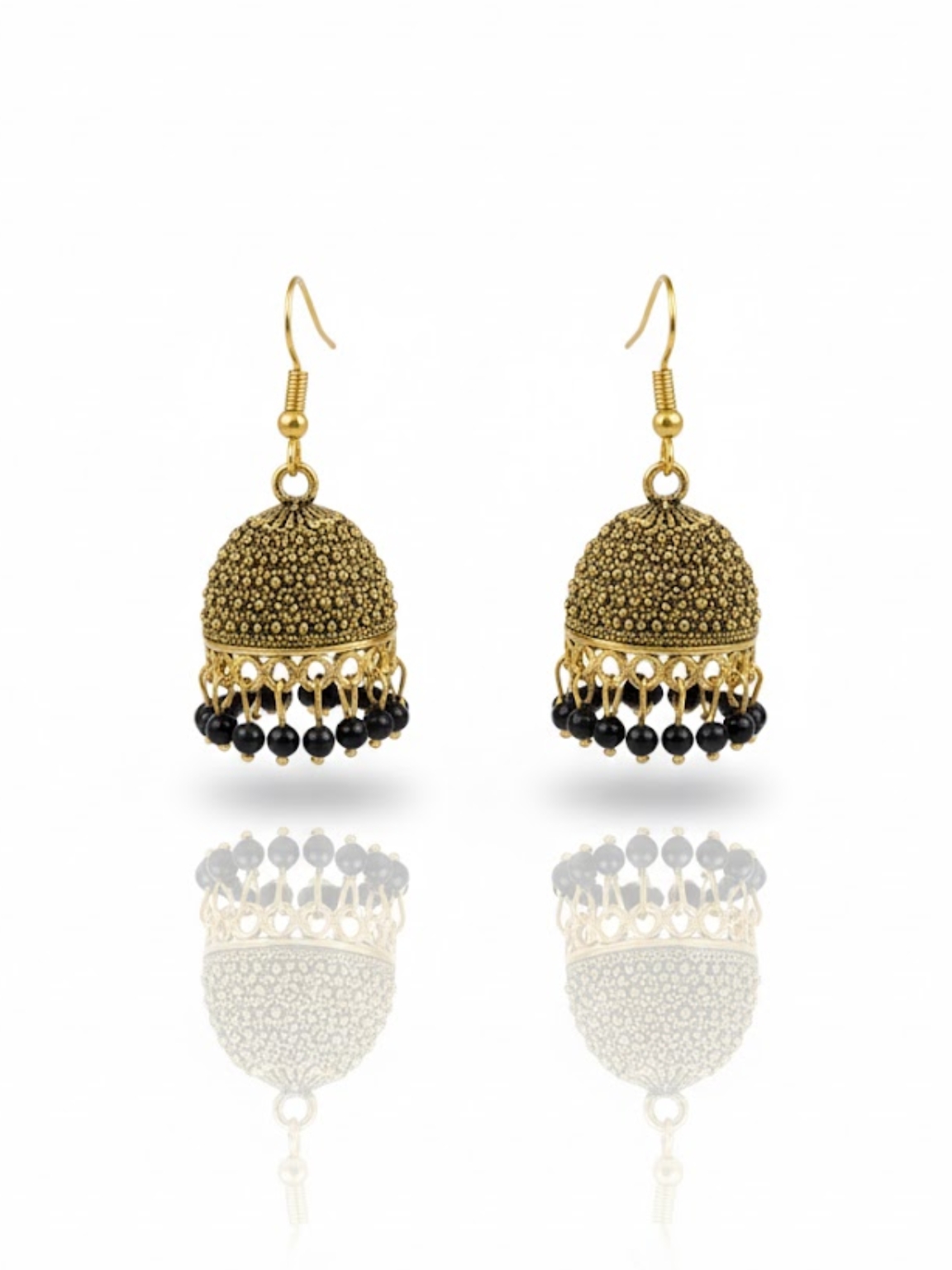 Traditional Golden Black Beaded Jhumka