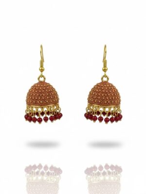 Traditional Golden Orange-Red Beaded Jhumka