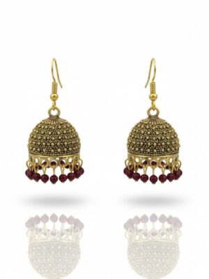 Traditional Golden Red Beaded Jhumka