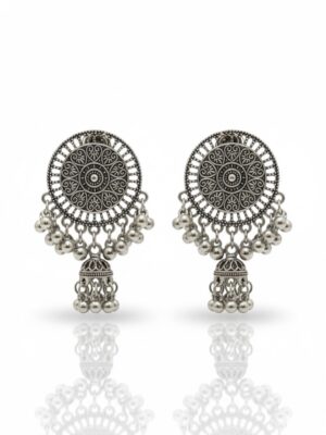 Traditional Oxidised Silver Round Dome Jhumka